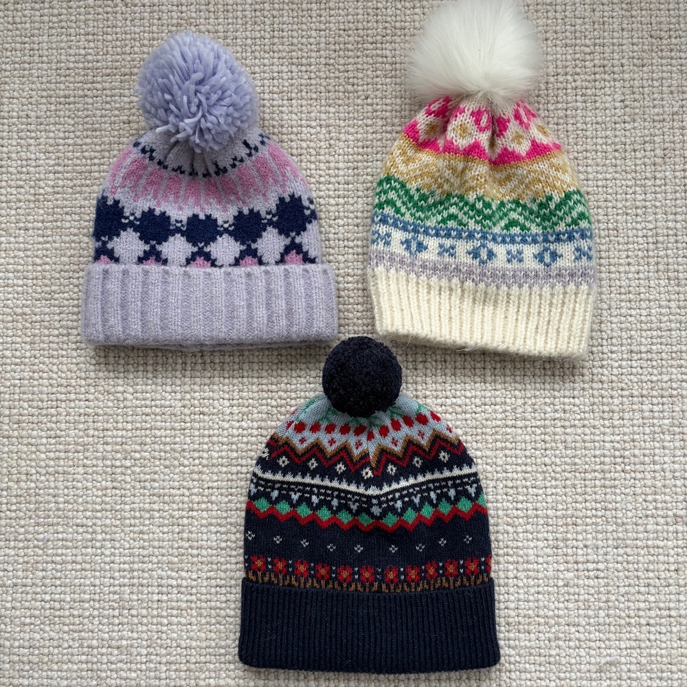 Set of 3 Girls Winter Pom Pom Hats